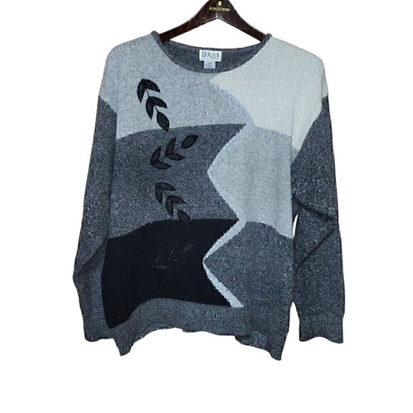 Erika Sweaters - Erika II Collection Womens 2X Black Gray Long Sleeve Top Sweater Angora Blend